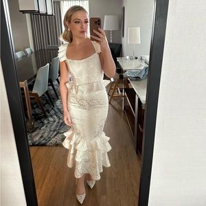 V. Chapman Violet Corset Ruffled Tiered Hem Midi Dress